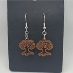 NWT Lakeshore Laser Design Cherry Wood Dangling Tree Earrings Silver Photo 1