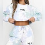 White Fox Boutique  Tie Dye Cropped Sweatshirt in Pink Green Multi Size Small Photo 5