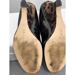 Anne Klein AK  Black Patent Leather Peep-Toe Wedges Leopard Print Heel Size 9.5M Photo 7