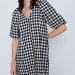 ZARA  Black and White Buffalo Plaid Gingham Puff Sleeve Dress Medium Photo 0