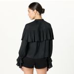 NEW Black The Drop Miriam Feminine Ruffle Yoke Shine Blouse Small Photo 1