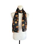 Halloween Pumpkin and Bat Scarf | Lightweight Satin Scarf | Jack O' Lantern Prin Orange Photo 7