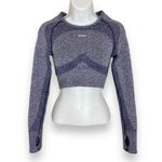 Gymshark  Crop Top Cut Out Back Size Small Athletic Thumboles Long Sleeves‎ Blue Photo 3