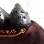 Tod's  Grey Silver Leather Black Buckle Cap Toe Ballerina Flats Photo 8