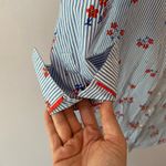 Boden Blue White Stripe Red Floral Button Down Knee Length Shirt Dress Cotton 6 Photo 3