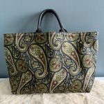 Lands' End Land’s End Leather Handle Paisley Canvas Tote Photo 3