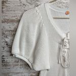 Free People One Hayden Thermal Waffle Knit Puff Sleeve Lace Up Top White XSmall Photo 5