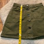 Bershka  Skirt Button Front Size‎ 4 Olive Green Front Pockets Denim Mini A Line Photo 2