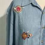 Infinity Fashions Vintage Denim Shirt Embroidered Western Long Sleeve Large Blue Photo 4