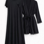 Macy's State of Day Macy’s 2pc Sleepwear Modal Bundle M Black Long Gown & Robe New Photo 0