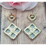 None Formal Blue Crystal & Gold Tone Dangle Drop Statement Earrings Pierced Prom Even Photo 2