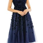 Mac Duggal  Floral Embellished Illusion Midnight Midi Cocktail Dress‎ NWT Photo 0