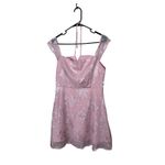 Cider  Pink Floral Jacquard Halter Neck Mini Dress Square Neck Cap Sleeve Photo 6