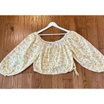 Roxy  yellow floral puff sleeve crop blouse size large Photo 5