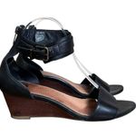 UGG  Char Women’s Black Leather Wedge Sandal Wood Zip-up Back Sz 8 Ankle Strap Photo 1