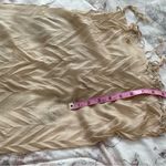 Beige pleated textured acrylic semi sheer scarf with fringe trim, size 69»x15” Photo 5