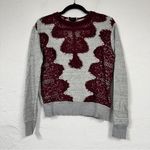 Sandro  Paris Grey Red Lace Crew Neck Sweatshirt Womens S Preppy Casual Pullover Photo 0