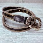 Vintage Western Silver Chain Mesh Studded Leather Belt Sz 41 inches accessories Black Photo 1