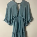 Glam Dusty Teal Boho Mini Dress with Kimono Sleeves & Ruffle Hem Size Small Photo 5