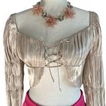 Urban Honey O. Vianca Gleam On Satin Tie Front Top Gold Size M Photo 4