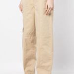 Ganni Womens Straight Leg Organic Cotton Cargo Beige Pull On Trousers L Photo 1
