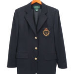 Ralph Lauren  Navy Blue Royal Crown Logo Crest Worsted Wool Blazer Jacket 10 Photo 0