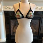 Xhilaration Bikini Swimsuit Top Black Multicolor Embroidered Beaded Womens Small Photo 1