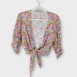 Show Me Your Mumu  Kimmy Tie Top Women's Large Rainbow‎ Fields Half Sleeve V-Neck Photo 2