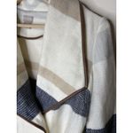 Chico's Womens 0 US 4/6 Blanket Coat Jacket Cream Striped Pockets Belt 2 Button Photo 2