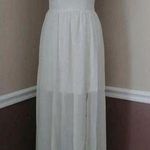 Marineblu NEW Modcloth Cream Chiffon Flowy Beaded w Gold Embroidery Maxi Dress S Photo 0