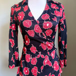 Diane Von Furstenberg Vintage  Silk Floral Wrap Top Blouse Red Black boo whimsi 8 Photo 0
