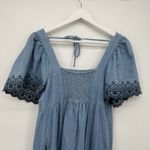 Old Navy  Chambray Denim Embroidered Long Flutter Sleeve Dress Size Small Boho Photo 7