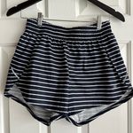 Athleta  Women’s Size S, Racer Run Lined Shorts -  Navy Blue & White Striped. EUC Photo 0
