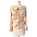 Anthropologie  Off The Shoulder Collared Silky Button Down Shirt Size M NEW Photo 1