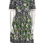 Oscar de la Renta  Black and Green Floral Midi Dress Photo 6