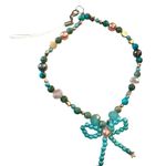 Sediment Jasper, Crystals and Glass Pearl Bow Phone Wrist Lanyard. Green Photo 0