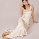 Revelry Nadia Satin Floral Print Maxi Dress in Gold Champagne Bouquet 6 Photo 0