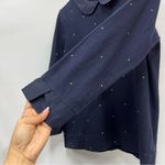J.Crew Navy Blue Shirt Peter Pan Collar Polk a dot blouse 3/4 sleeves cotton zip back S Photo 11