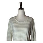 frame denim Frame Shirt Women Large Ivory Metallic Gold Striped Linen Blend Split Cuff‎ Tee Photo 4
