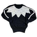 Vintage 80s Cream and Black Angora Lambs Wool Blend Batwing Sweater Size undefined Photo 6