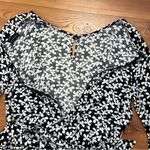 Who What Wear  Black White Clover Long Sleeve Romper Medium Belted Ruffle Hem Photo 9