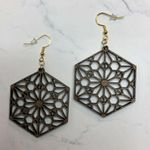 Handmade Walnut Wooden Geometric Dangle Earrings Photo 2