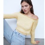 ZARA NWOT   KNIT AND ORGANZA SWEATER TOP CROP YELLOW MEDIUM Photo 1