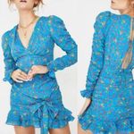 For Love & Lemons Bahama Mini Floral Dress Blue Long Sleeve Sz Large Photo 0