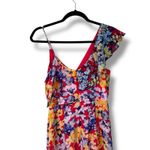 Lulus NWOT Radiant Ruby Red Floral Print Chiffon Asymmetrical Maxi Dress Small Photo 9