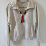 Evereve  Quarter Zip Sweatshirt Cream Color Block Stripes Size M Photo 0