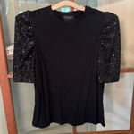 Rachel Zoe  Black Blouse with Sequin Half Sleeves - Size Small Photo 0