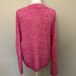 Elodie Sweater Knit Fuzzy Crewneck Eyelash Mid-Weight High Neck Hot Pink White Photo 3