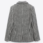 ZARA  New Ecru/Black Long Sleeve Lapel Collar Plaid Double Breasted Blazer Size S Photo 7
