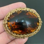 Vintage Baltic Amber Oval Cabochon Ornate Gold Photo 1